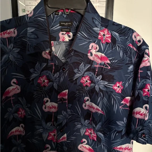 Rosso Milano Blue Floral Short Sleeve Button-Up Shirt Men's XL - Picture 3 of 8